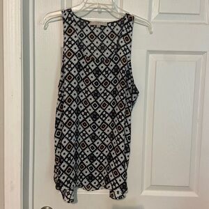Ann Taylor loft Sz Lp black White Diamond tank top blouse shirt Tunic High Low